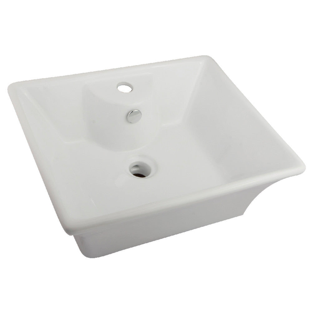 White ceramic rectangular vessel sink with two faucet/drain holes