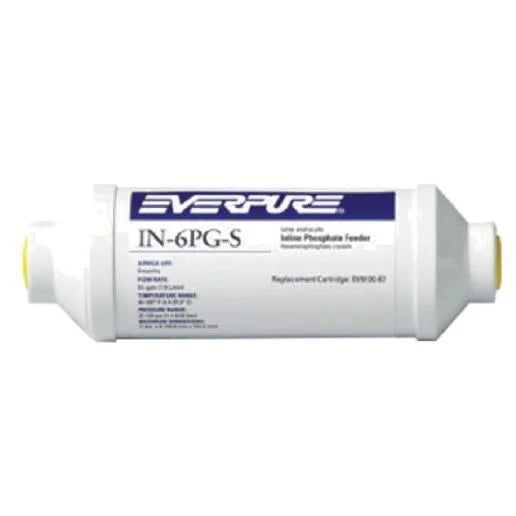 Everpure inline replacement water filter cartridge, white with blue label and IN-6PG-S