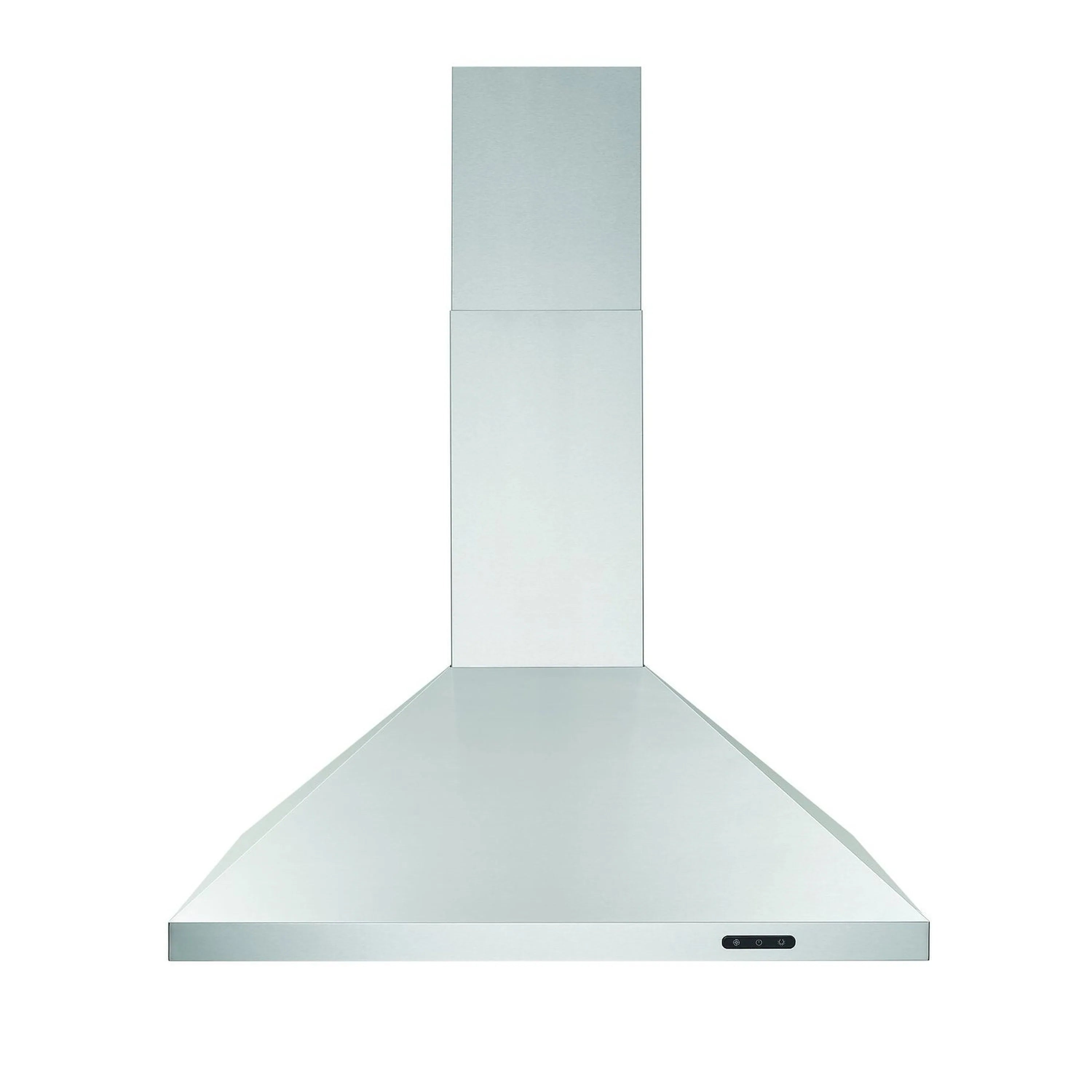 Stainless steel chimney range hood canopy with slotted vent and angled edges