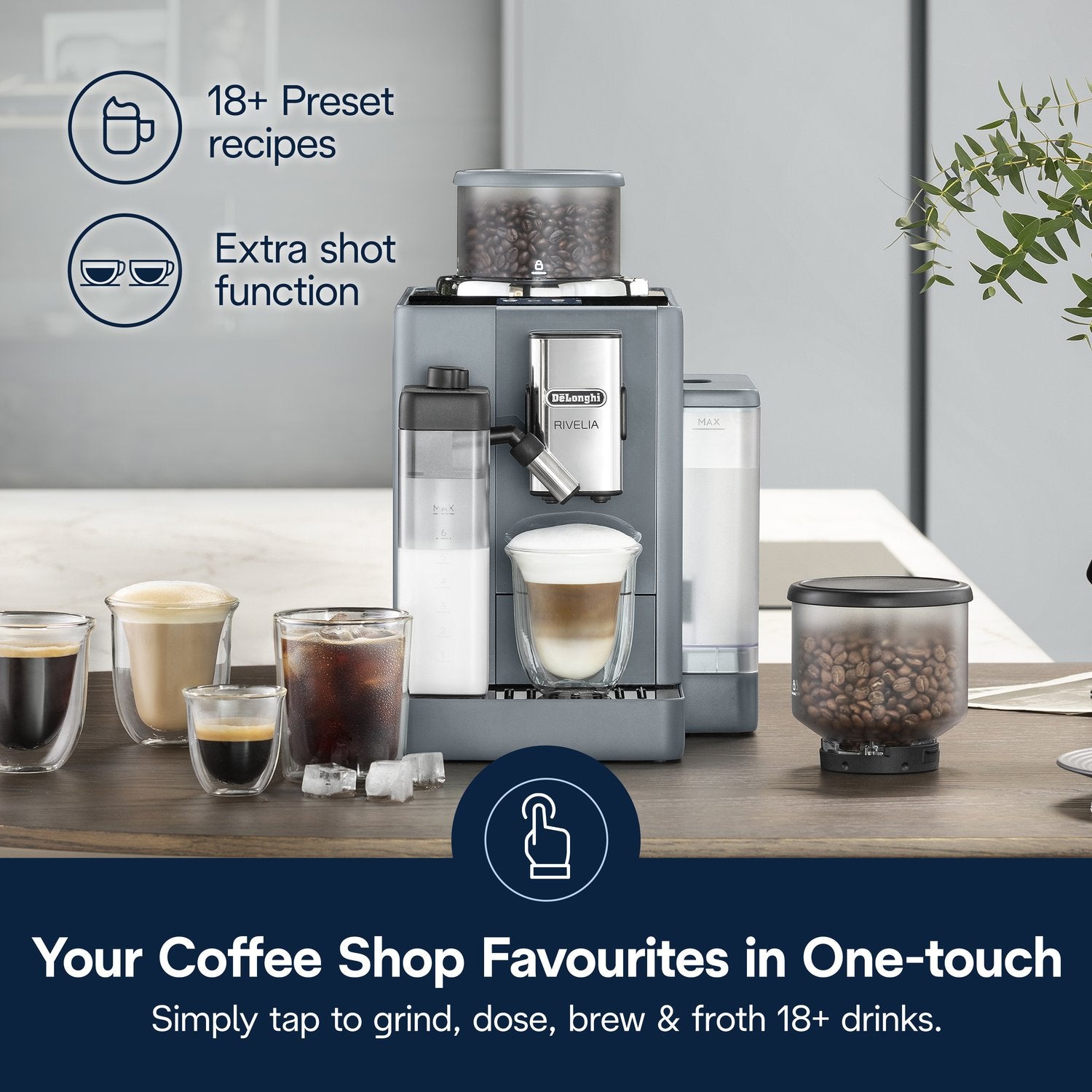 De'Longhi Rivelia Fully Automatic Espresso Machine in Pebble Gray (EXA