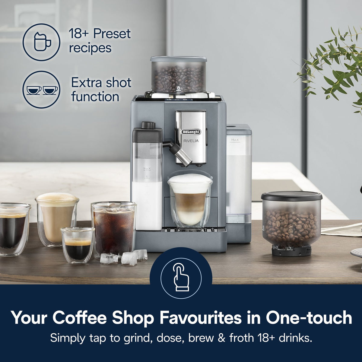 De'Longhi Rivelia Fully Automatic Espresso Machine in Pebble Gray (EXA