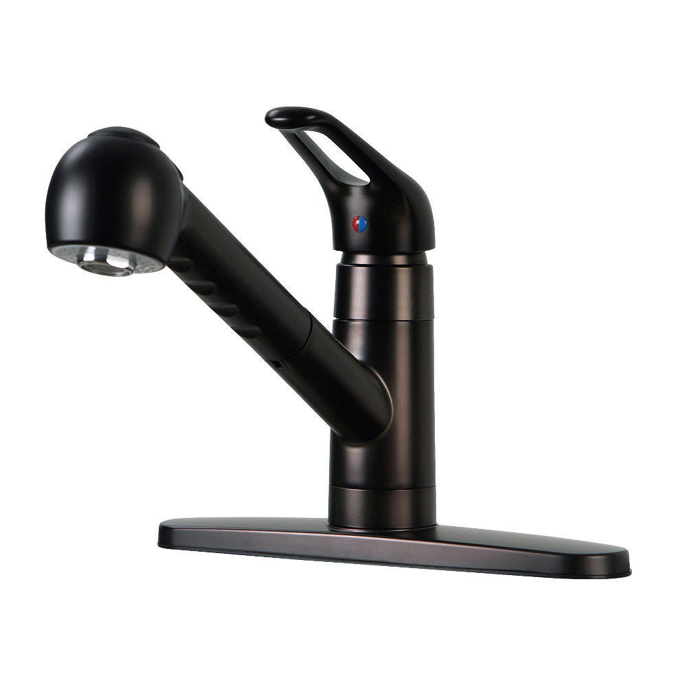 Single-handle kitchen faucet with pull-out sprayer, dark oil-rubbed bronze