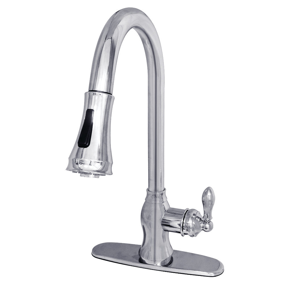 Polished chrome single-handle pull-down kitchen faucet with arched spout