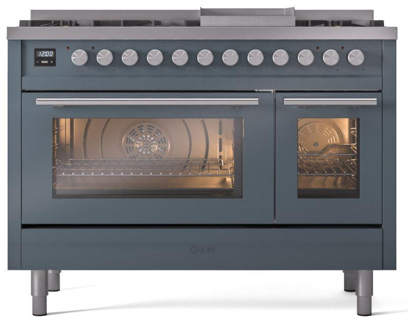 ILVE 48-Inch Professional Plus II Freestanding Dual Fuel Range with 8 Sealed Burner in Blue Grey (UP48FWMPBG)