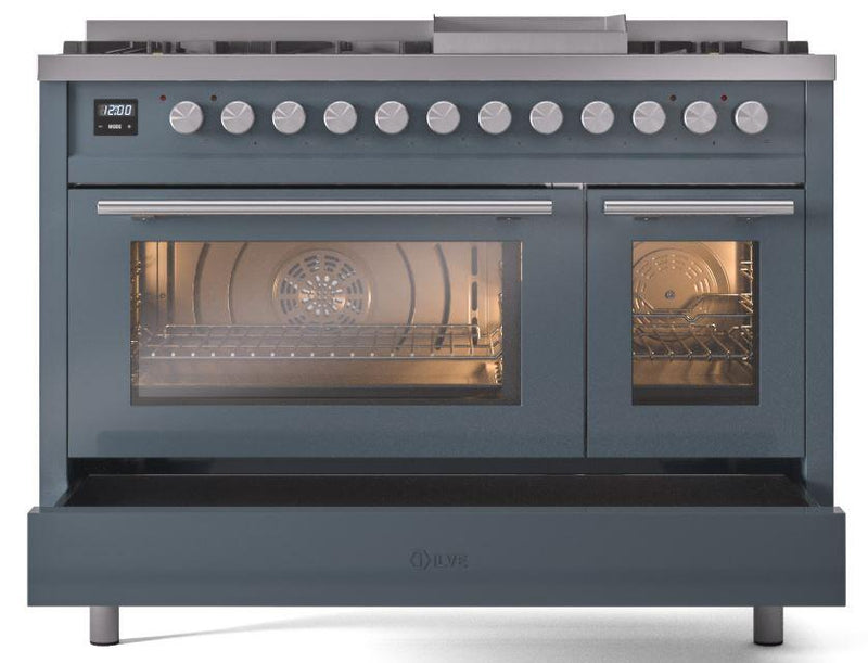 ILVE 48-Inch Professional Plus II Freestanding Dual Fuel Range with 8 Sealed Burner in Blue Grey (UP48FWMPBG)