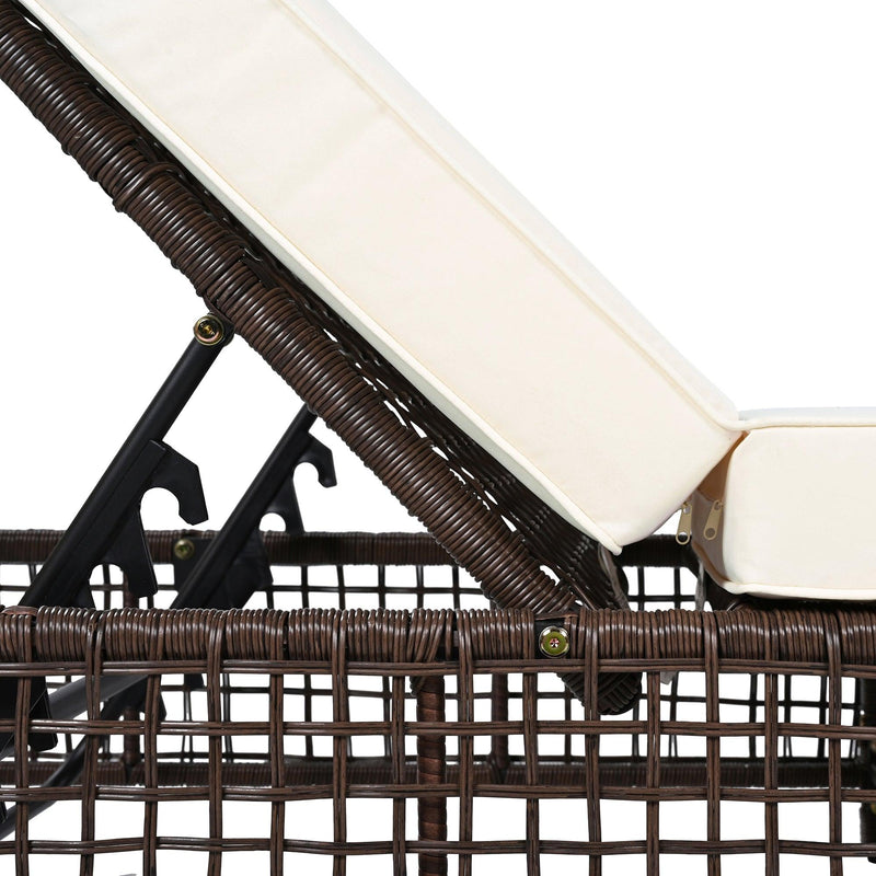 Parrot Uncle Outdoor Lounge Chair, Patio Chaise Lounge with 5-Position Backrest, Rattan Outdoor Lounge Chair with Cushion and Wheels for Poolside, Backyard, Garden