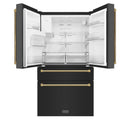 ZLINE Autograph 36-Inch Counter-Depth Fridge w/ Water Dispenser in Black Stainless Steel & Gold Helix Handles (RFMZ-W-36-BS-KG)