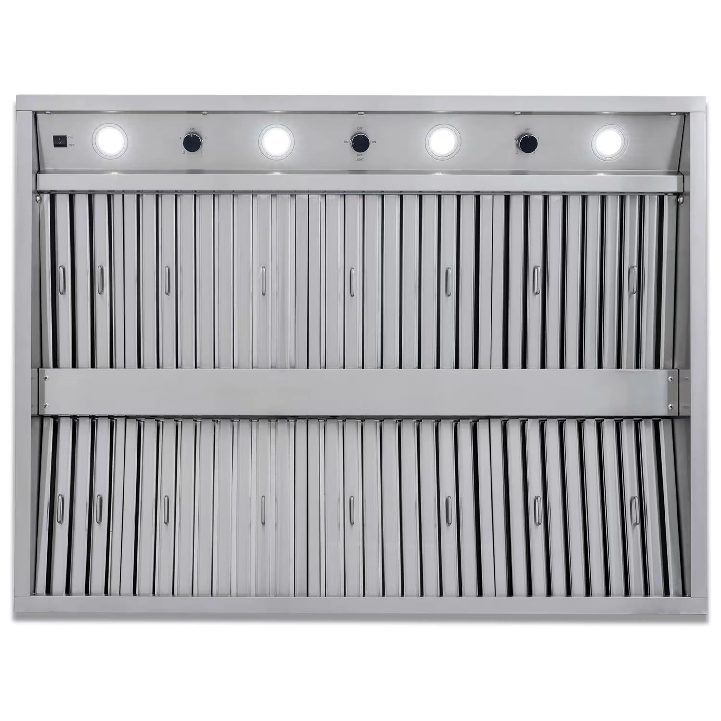 36-inch stainless outdoor vent hood with louvered slat panels and lighted controls