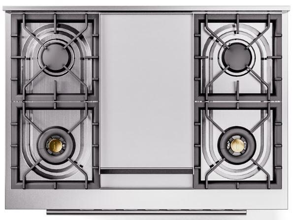 Stainless steel cooktop with two gas burners and cast-iron style grates