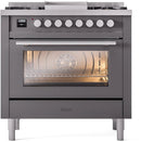 ILVE Professional Plus II 36-Inch Freestanding Natural Gas Dual Fuel Range with 6 Sealed Burner in Matte Graphite (UP36FWMPMG)
