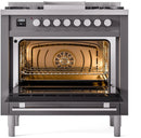 ILVE Professional Plus II 36-Inch Freestanding Natural Gas Dual Fuel Range with 6 Sealed Burner in Matte Graphite (UP36FWMPMG)
