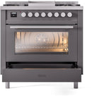 ILVE Professional Plus II 36-Inch Freestanding Natural Gas Dual Fuel Range with 6 Sealed Burner in Matte Graphite (UP36FWMPMG)