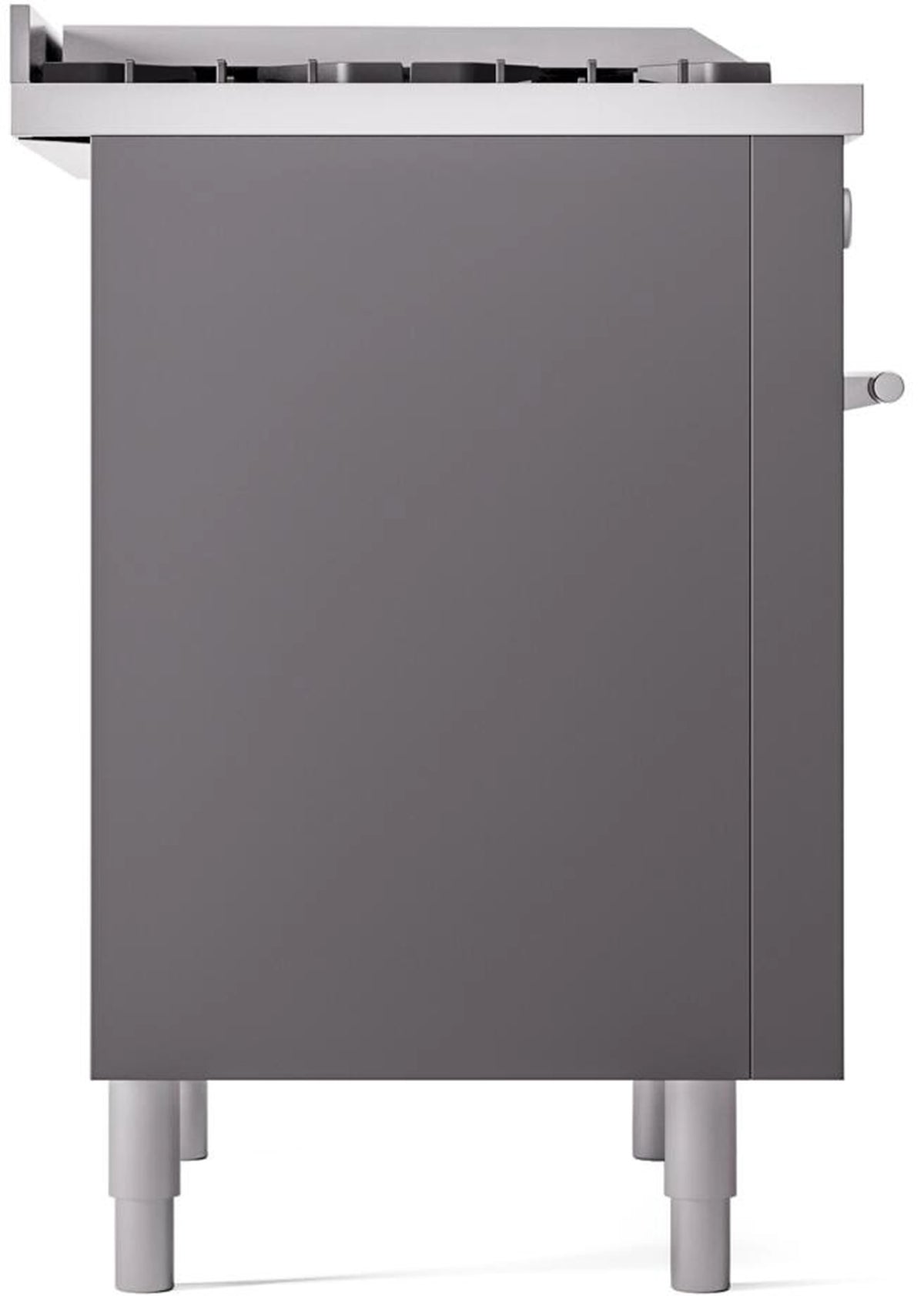 Matte graphite freestanding range back panel with four leveling feet