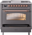 ILVE Nostalgie II 36-Inch Freestanding Natural Gas Dual Fuel Range in Matte Graphite with Copper Trim (UP36FNMPMGP)