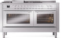 ILVE Professional Plus II 60-Inch Natural Gas Dual Fuel Range with 7 Burners, Griddle, & French Top with Triple Glass Door Oven (UP60FSWMPSS)