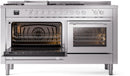 ILVE Professional Plus II 60-Inch Natural Gas Dual Fuel Range with 7 Burners, Griddle, & French Top with Triple Glass Door Oven (UP60FSWMPSS)