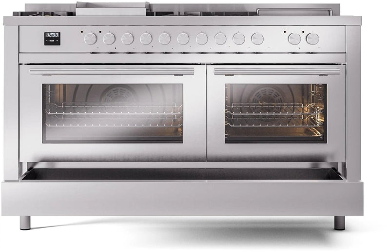 ILVE 60-Inch Professional Plus II Freestanding Dual Fuel Range with 7 Gas Burner in Stainless Steel (UP60FSWMPSS)