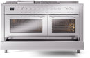ILVE Professional Plus II 60-Inch Natural Gas Dual Fuel Range with 7 Burners, Griddle, & French Top with Triple Glass Door Oven (UP60FSWMPSS)