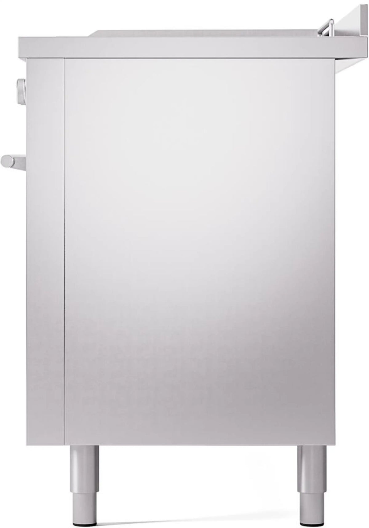 Stainless steel range side panel with leveling feet and smooth exterior housing