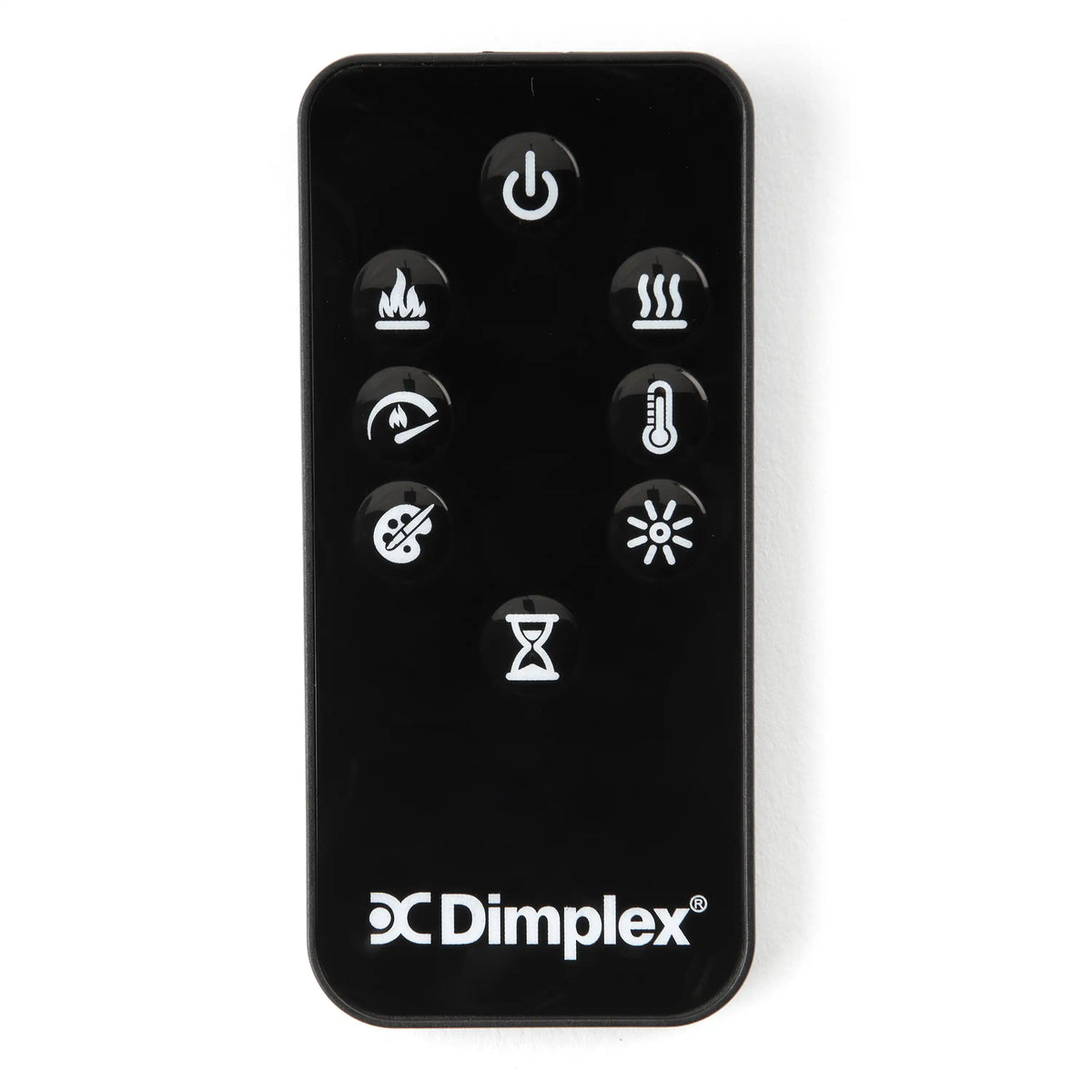 Dimplex electric firebox remote control, black, with power and function icons