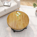 Parrot Uncle 31.5-Inch Modern Round Coffee Table with Wooden Carving Pattern & Metal Legs for Living Room , Reception Room