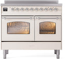 ILVE Nostalgie II 40-Inch Freestanding Electric Induction Range in Antique White with Chrome Trim (UPDI406NMPAWC)