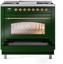 ILVE Nostalgie II 36-Inch Freestanding Natural Gas Dual Fuel Range in Emerald Green with Brass Trim (UP36FNMPEGG)