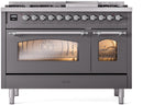 ILVE Nostalgie II 48-Inch Dual Fuel Freestanding Range in Matte Graphite with Chrome Trim (UP48FNMPMGCLP)