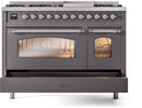 ILVE Nostalgie II 48-Inch Freestanding Natural Gas Dual Fuel Range in Matte Graphite with Chrome Trim (UP48FNMPMGC)
