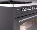 ILVE Nostalgie II 48-Inch Freestanding Natural Gas Dual Fuel Range in Matte Graphite with Chrome Trim (UP48FNMPMGC)