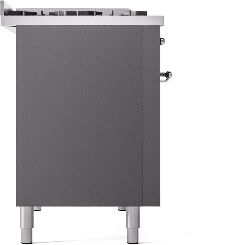 Matte graphite range body with chrome trim and four leveling feet