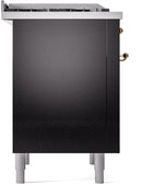 ILVE Nostalgie II 36-Inch Freestanding Natural Gas Dual Fuel Range in Glossy Black with Brass Trim (UP36FNMPBKG)