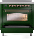 ILVE Nostalgie II 36-Inch Freestanding Electric Induction Range in Emerald Green with Copper Trim (UPI366NMPEGP)
