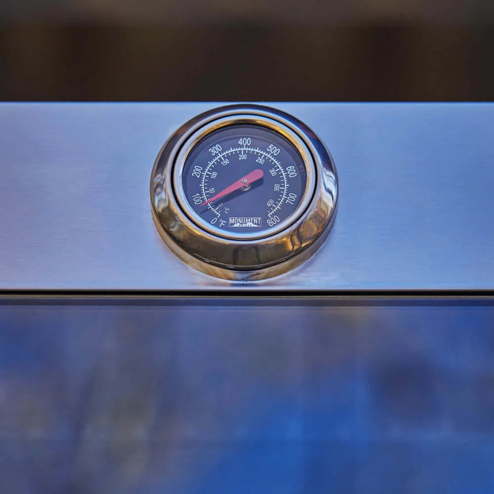 Stainless steel grill lid thermometer with gauge markings