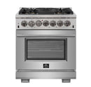 Forno 4-Piece Pro Appliance Package - 30-Inch Dual Fuel Range, 60-Inch Pro-Style Refrigerator, Wall Mount Hood, & 3-Rack Dishwasher in Stainless Steel