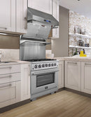 Forno 5-Piece Pro Appliance Package - 30-Inch Dual Fuel Range, 60-Inch Pro-Style Refrigerator, Wall Mount Hood, 24-Inch Microwave Oven, & 3-Rack Dishwasher in Stainless Steel