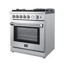 Forno 3-Piece Appliance Package - 30-Inch Gas Range with Air Fryer, 60-Inch Pro-Style Refrigerator & Wall Mount Hood in Stainless Steel