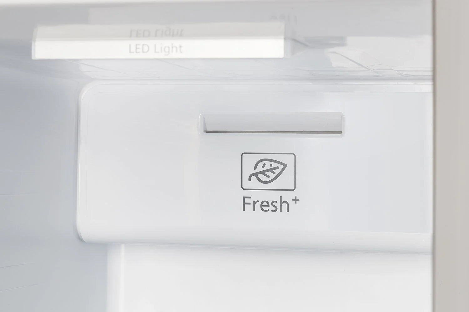 Refrigerator door control area with Fresh+ feature and LED light