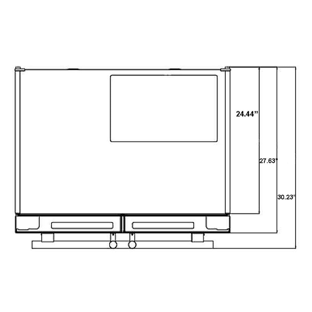 Refrigerator installation footprint diagram with width and height measurements