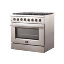 Forno 4-Piece Appliance Package - 36-Inch Dual Fuel Range, Wall Mount Range Hood, 60-Inch Built-In Convertible Refrigerator, and Dishwasher in Stainless Steel