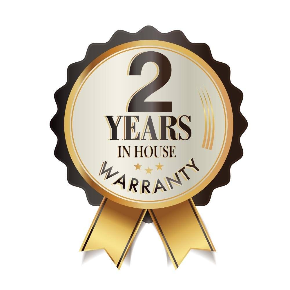 2-year in-house warranty badge with gold ribbon