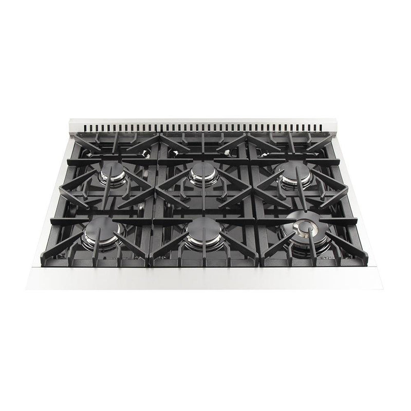 Forno 5-Piece Appliance Package - 36-Inch Gas Range, Refrigerator, Wall Mount Hood, 24-Inch Microwave Oven, & 3-Rack Dishwasher in Stainless Steel