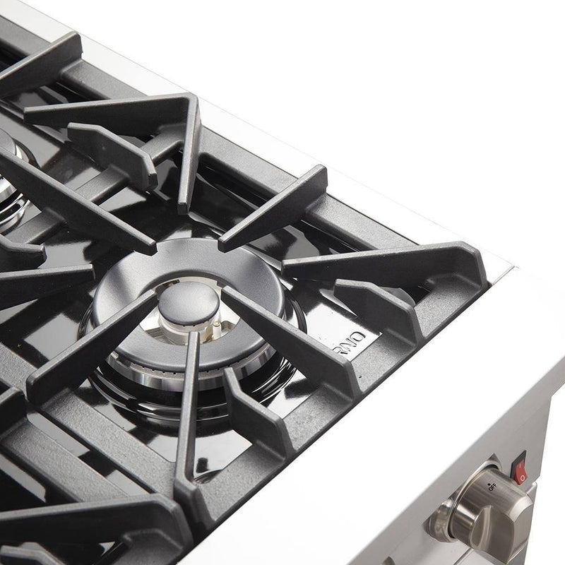 Forno 3-Piece Appliance Package - 36-Inch Gas Range, Refrigerator, & Wall Mount Hood in Stainless Steel