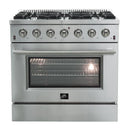 Forno 4-Piece Appliance Package - 36-Inch Gas Range, 60-Refrigerator, 24-Inch Microwave Oven, & 3-Rack Dishwasher in Stainless Steel