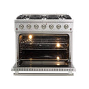 Forno 4-Piece Appliance Package - 36-Inch Gas Range, 60-Refrigerator, 24-Inch Microwave Oven, & 3-Rack Dishwasher in Stainless Steel