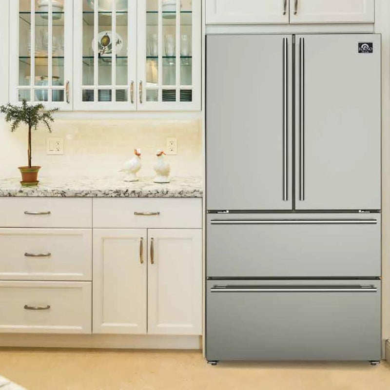 Forno 5-Piece Appliance Package - 30-Inch Induction Range, Under Cabinet Range Hood,  French Door Refrigerator, Dishwasher, and  Microwave Drawer in Stainless Steel