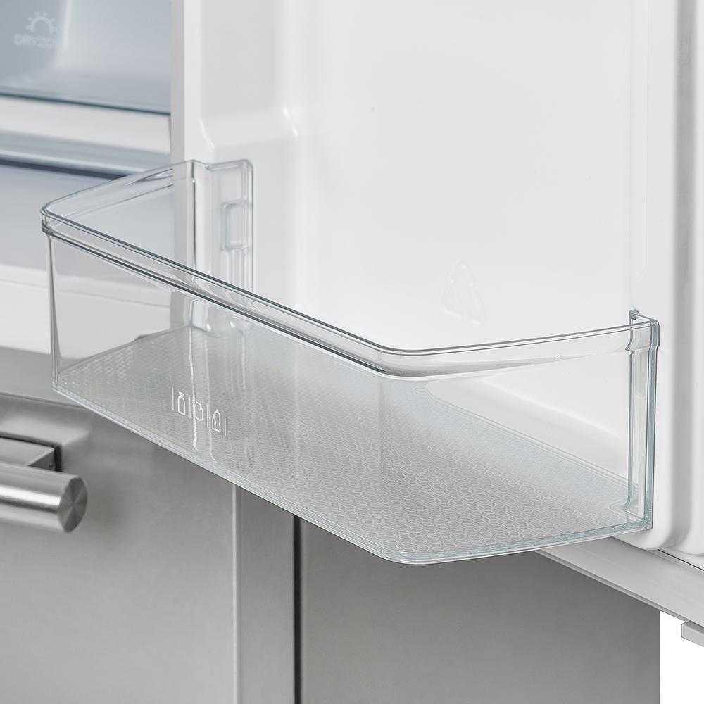 Refrigerator clear door bin with wire mesh base and metal frame