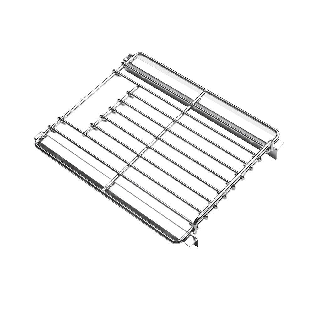 Stainless steel oven rack with extended frame and stacked wire bars