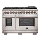 Forno 5-Piece Pro Appliance Package - 48-Inch Dual Fuel Range, 60-Inch Pro-Style Refrigerator, Wall Mount Hood, 24-Inch Microwave Oven, & 3-Rack Dishwasher in Stainless Steel
