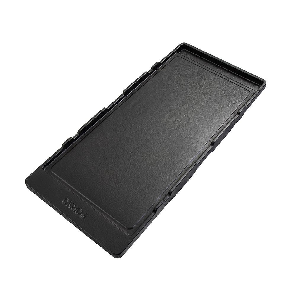 Black griddle insert with textured surface and raised edges